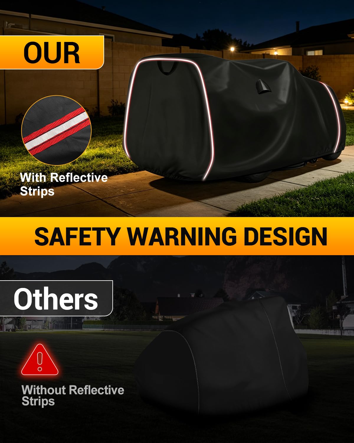 Cubierta 420D para tractor cortacésped, impermeable, protección UV, con cinta reflectante, correa de fijación de 6 m (210 x 110 x 115 cm)