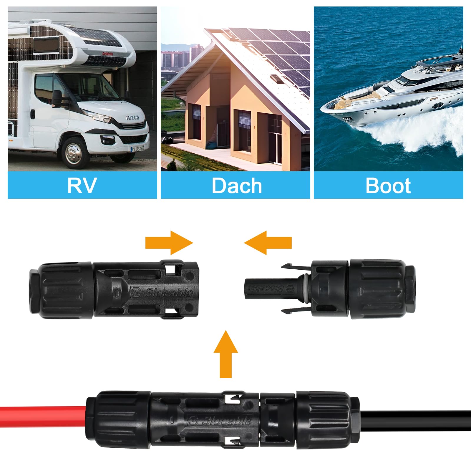 Spina solare da 10 mm², IP68, impermeabile, 1500 V, connettore solare maschio/femmina per cavo solare da 8 AWG, 5 coppie (8 AWG)