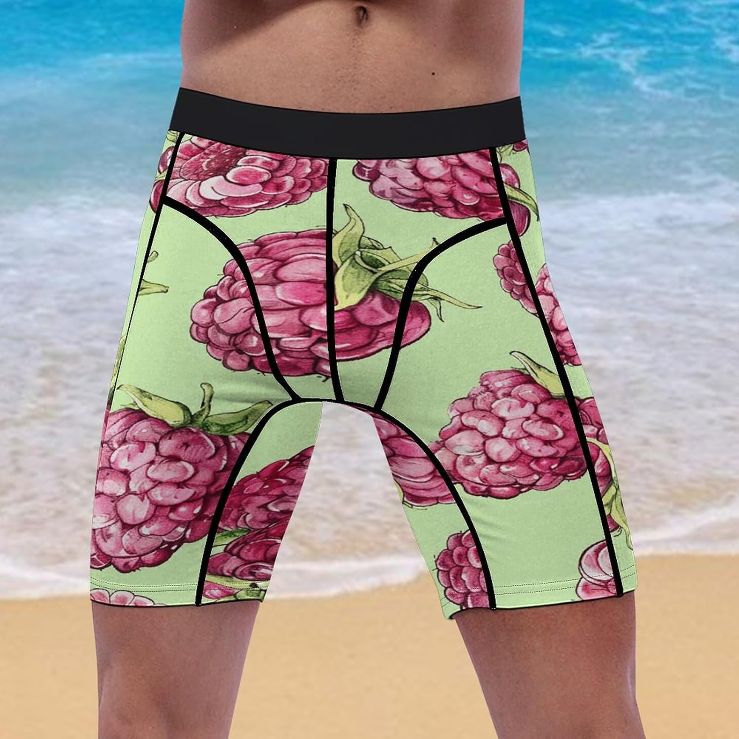 Peach Raspberry Pattern Compression Shorts Men Spandex Sport Shorts Workout Performance Baselayer Underwear