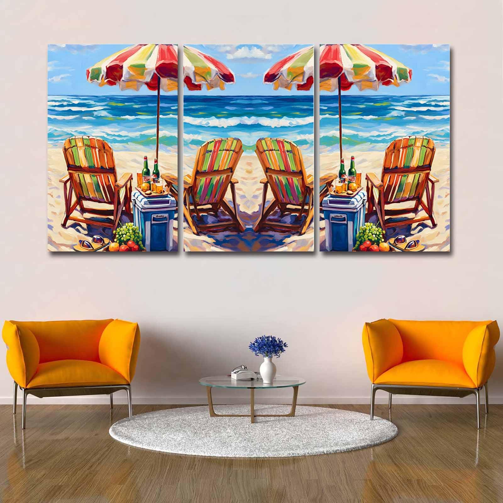 Amazon.com: Canvas Wall Art 3 Panels, Summer Vacation Ocean Beach