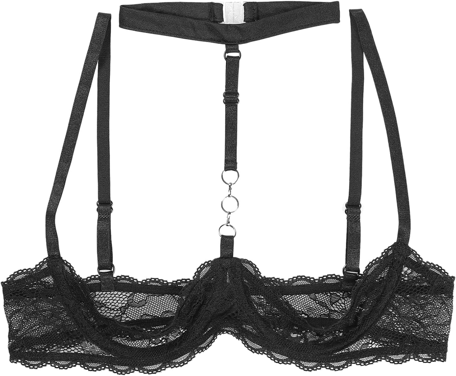 Hularka Women's Mesh Sheer Lace Unlined Bra Halter Neck Shelf Bra Push Up Brassiere Lingerie