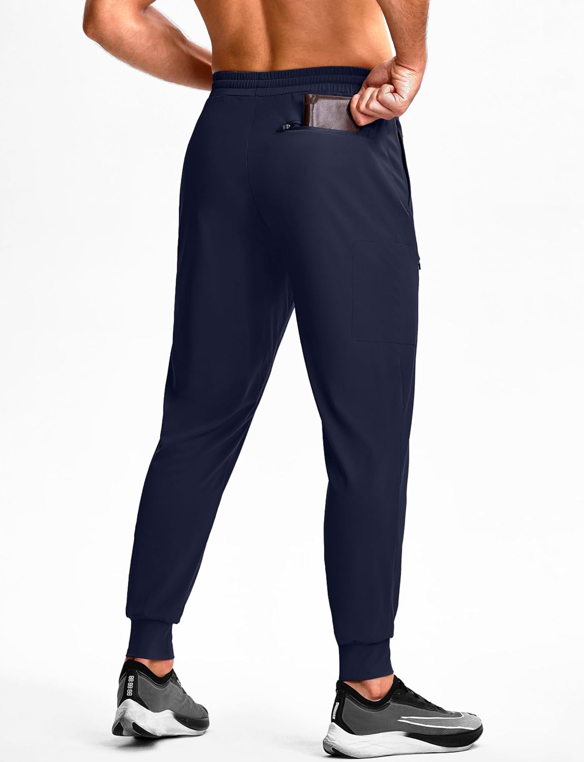 GGJ Men's Athletic Joggers with Zipper Pockets Stretch Tapered Running Sweatpants Gym Jogging Workout Pants for Men