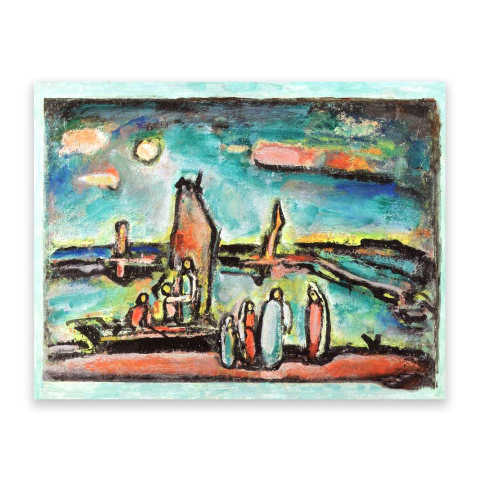 【１９９１年】漁師と魚の手描き絵画　油絵 1991年】漁師と魚の手描き絵画 油絵