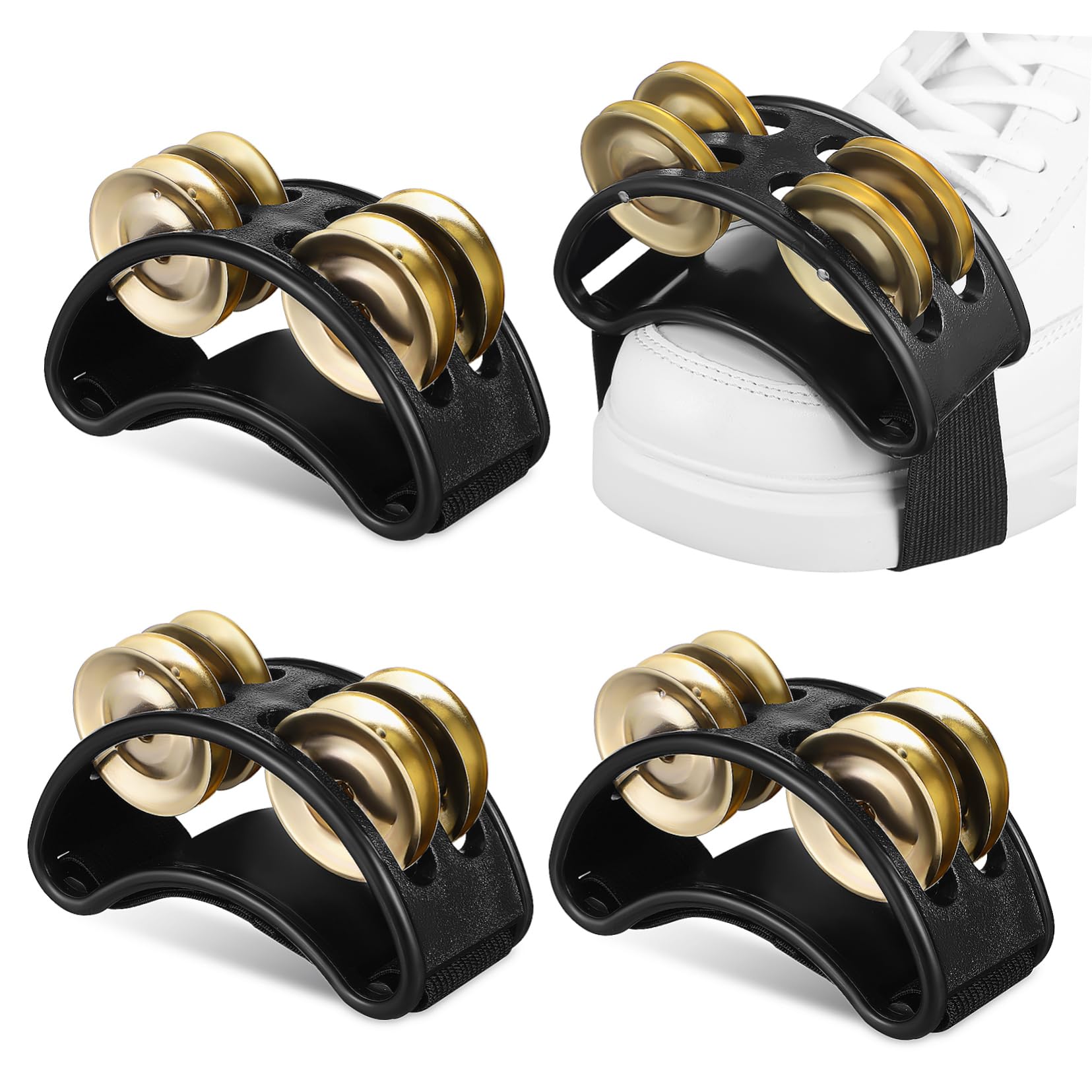 HANABASS 4pcs Double Row Foot Tambourine Metal for Adults Boys and Girls Music Instruments