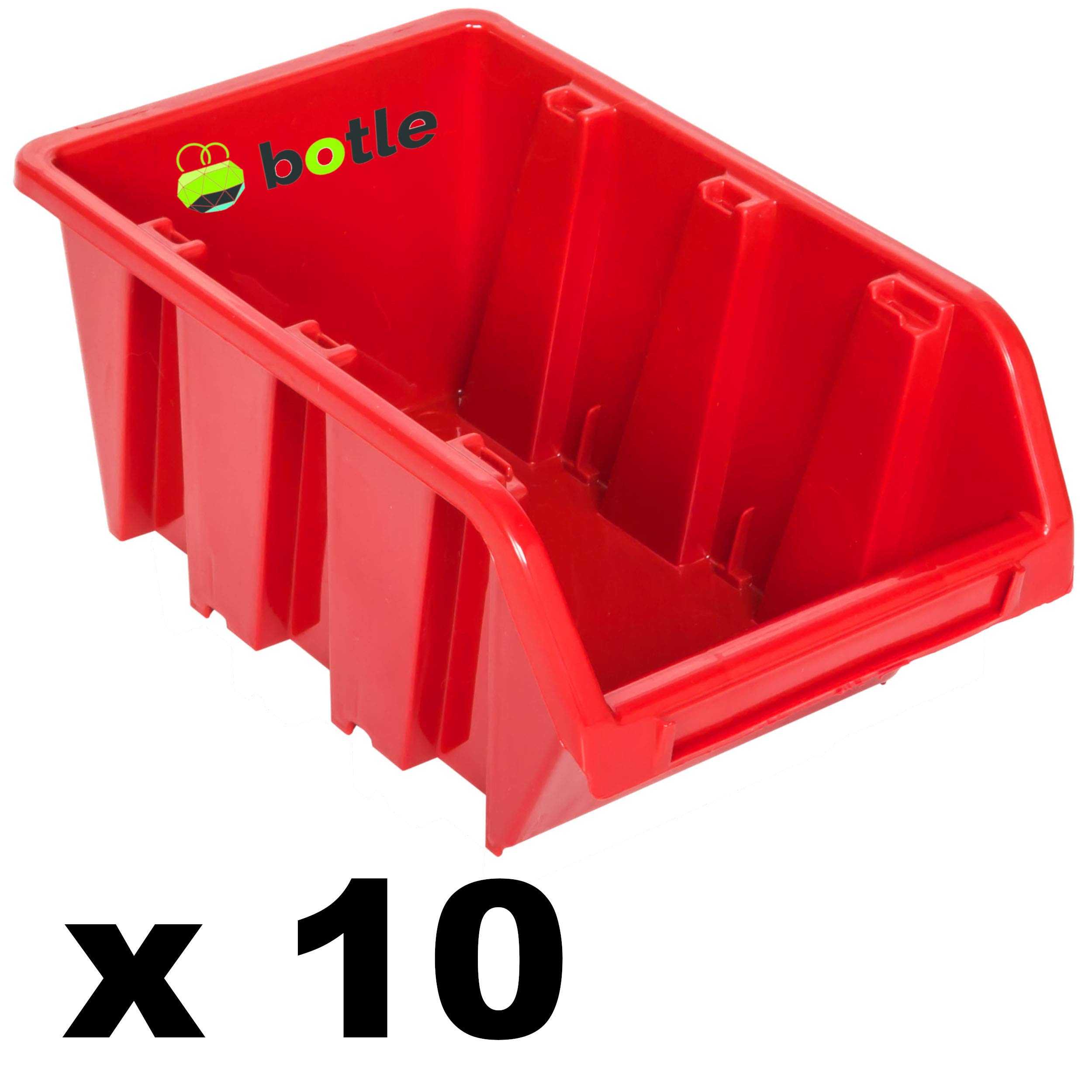 Scatole Impilabili Rosse 10 Pezzi 12x19,5x9 Cm - Organizer Professionale Per Garage E Officina