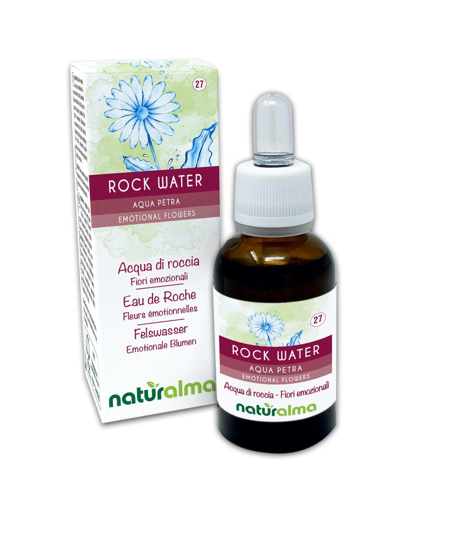 Rock water lub Woda źródlana (Aqua Petra) Kwiaty emocji lub Kwiaty Bacha Naturalma - Krople 30 ml - Płynny ekstrakt bezalkoholowy - Esencje kwiatowe - Wegański
