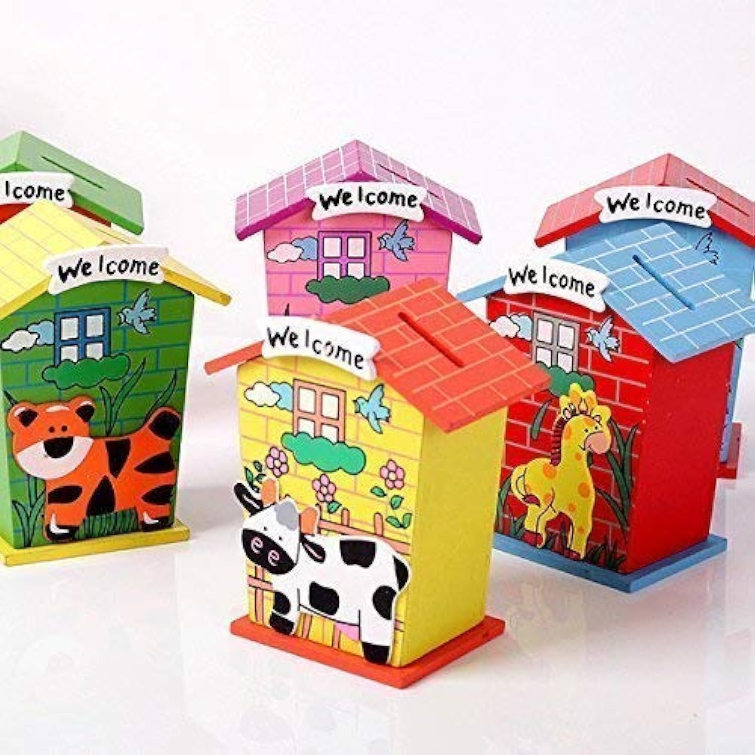 HOME BUY Piggy Bank For Kids Modern Wood House Animal Designs, Multi Color Perfect Return Gift For Kids Birthday Party (Set Of 3 Pic) (B07R2913RV) Amazon Price History, Amazon Price Tracker