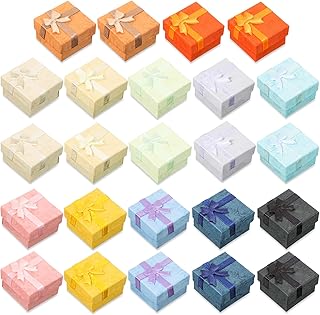 Sureio 24 Pack Jewelry Gift 12 Color Boxes Jewelry Box Gift Cases Cotton Filled Cardboard Paper Jewelry Box Bracelets Bangle Necklace Gift Case with Ribbon Bow for Birthday Wedding(1.6 x 1.6 Inches)