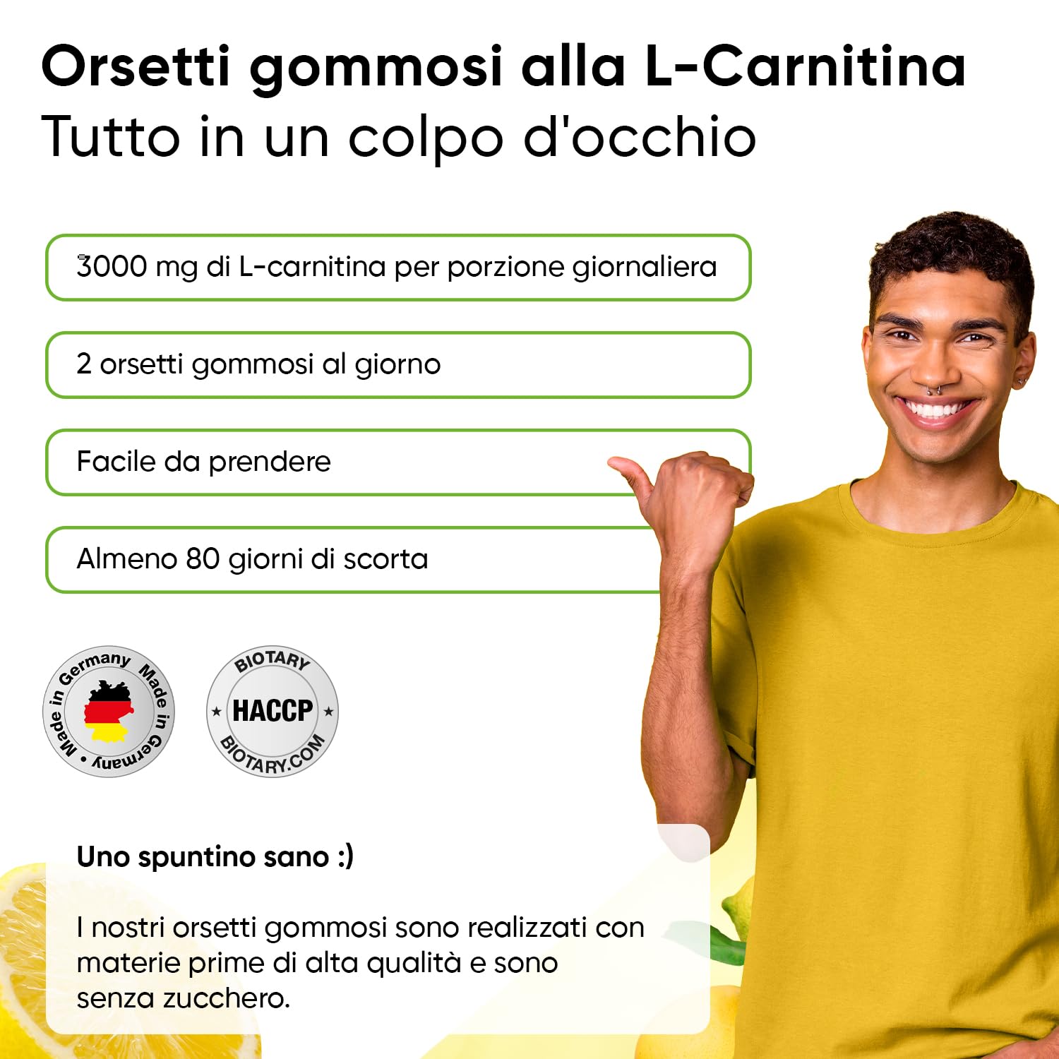 Caramelle Gommose L-Carnitina 3000 mg dose giornaliera, 160 gummies scorta 3 mesi, con vitamine A, B12, C, D, E e K, vegane, senza zucchero, alto dosaggio, testate (1)