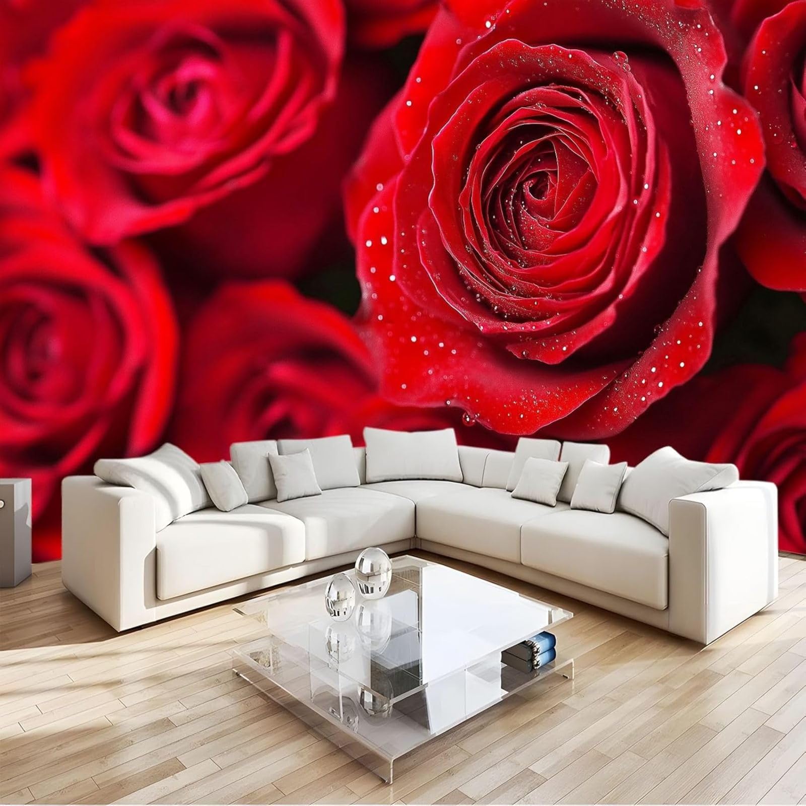 hgjdjhnf Art Photo Wallpaper Bouquet of Red Roses Non-Woven Wallpaper Modern Wall Mural Living Room Bedroom Wall Art, Red, 350cm x 256cm Stickers - Frameless Painting - Poster