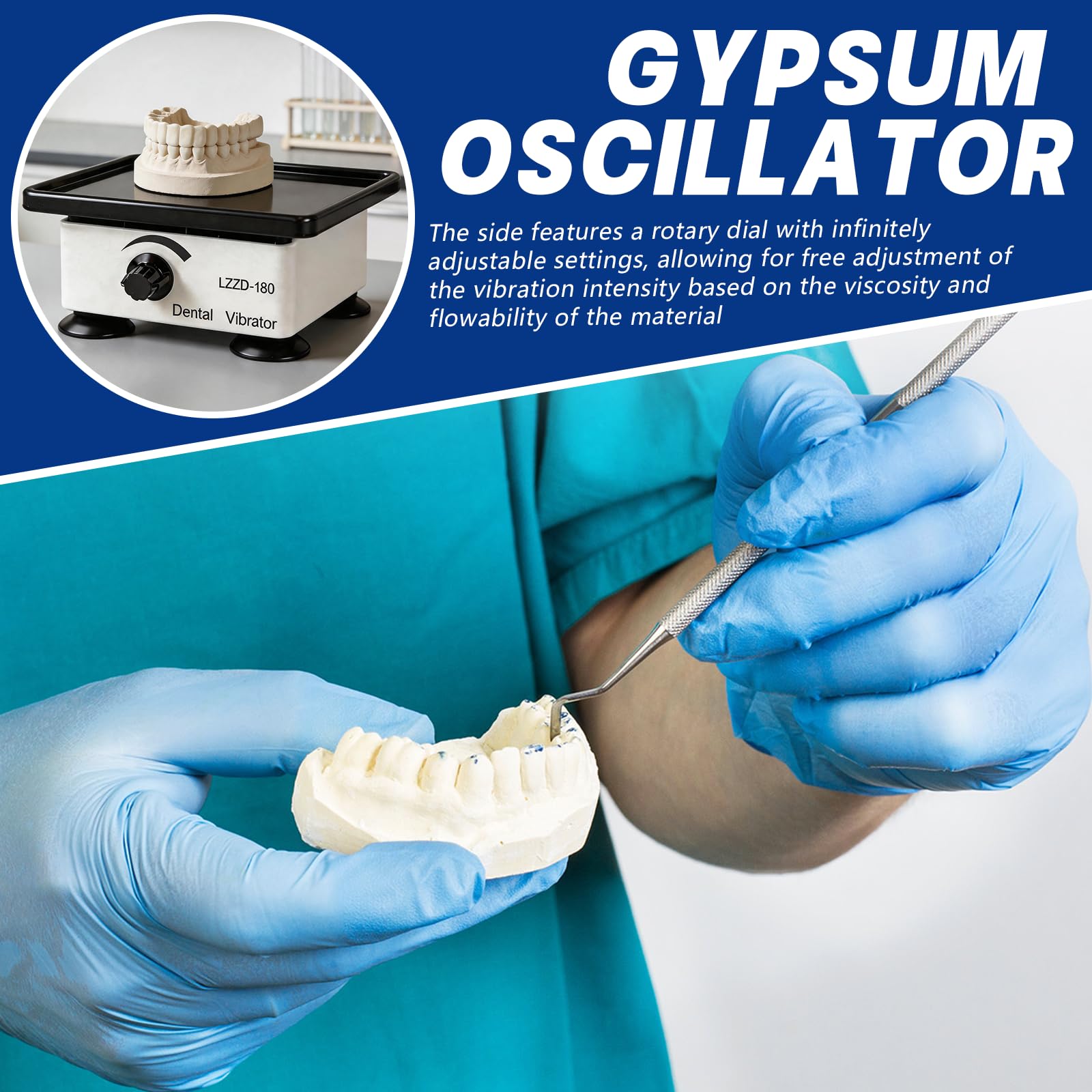 Vibrador de Yeso Dental, 150W 220V Oscilador Eléctrico Cuadrado para Laboratorio Odontológico Velocidad Ajustable Mesa Vibratoria Profesional para Mezcla de Escayola Resina y Moldes
