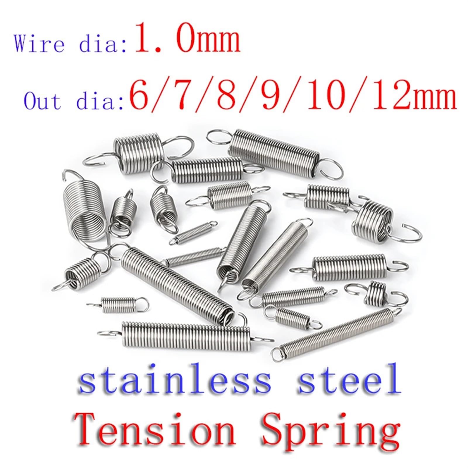 Muelles 5 Piezas/Lote de Resorte de tensión de Acero Inoxidable de 1,0 mm con Resorte de extensión de Gancho, Longitud Libre de 15 a 120 mm