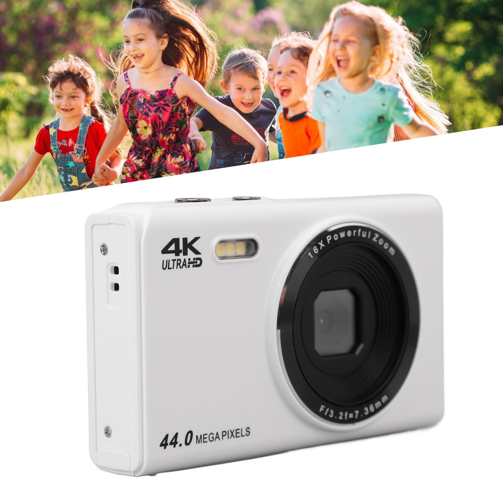 Aparat Cyfrowy, Aparat Dziecięcy 2,4 Cala 1080P, 16-krotny Zoom Przeciwwstrząsowy, Kompaktowy Przenośny Aparat Fotograficzny o Rozdzielczości 44 MP, dla Dzieci Studenckich, (WHITE)