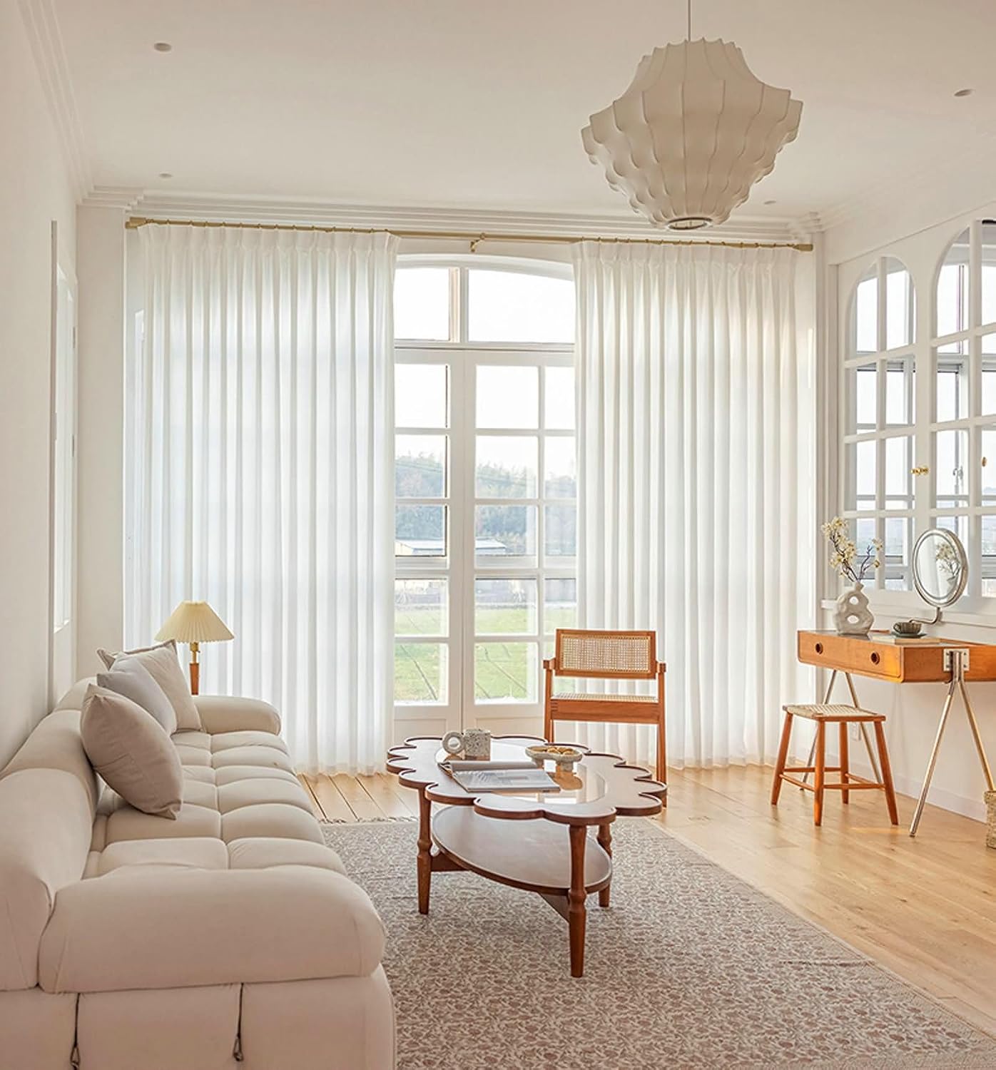 Daesar Semi Sheer Window Curtains 2 Panels 63 Inch Length, Eyelet Transparent Curtains Thicken Solid Color Scratch Resistant Voile Curtains for Living Room Window Treatment, 42x63 Inch White