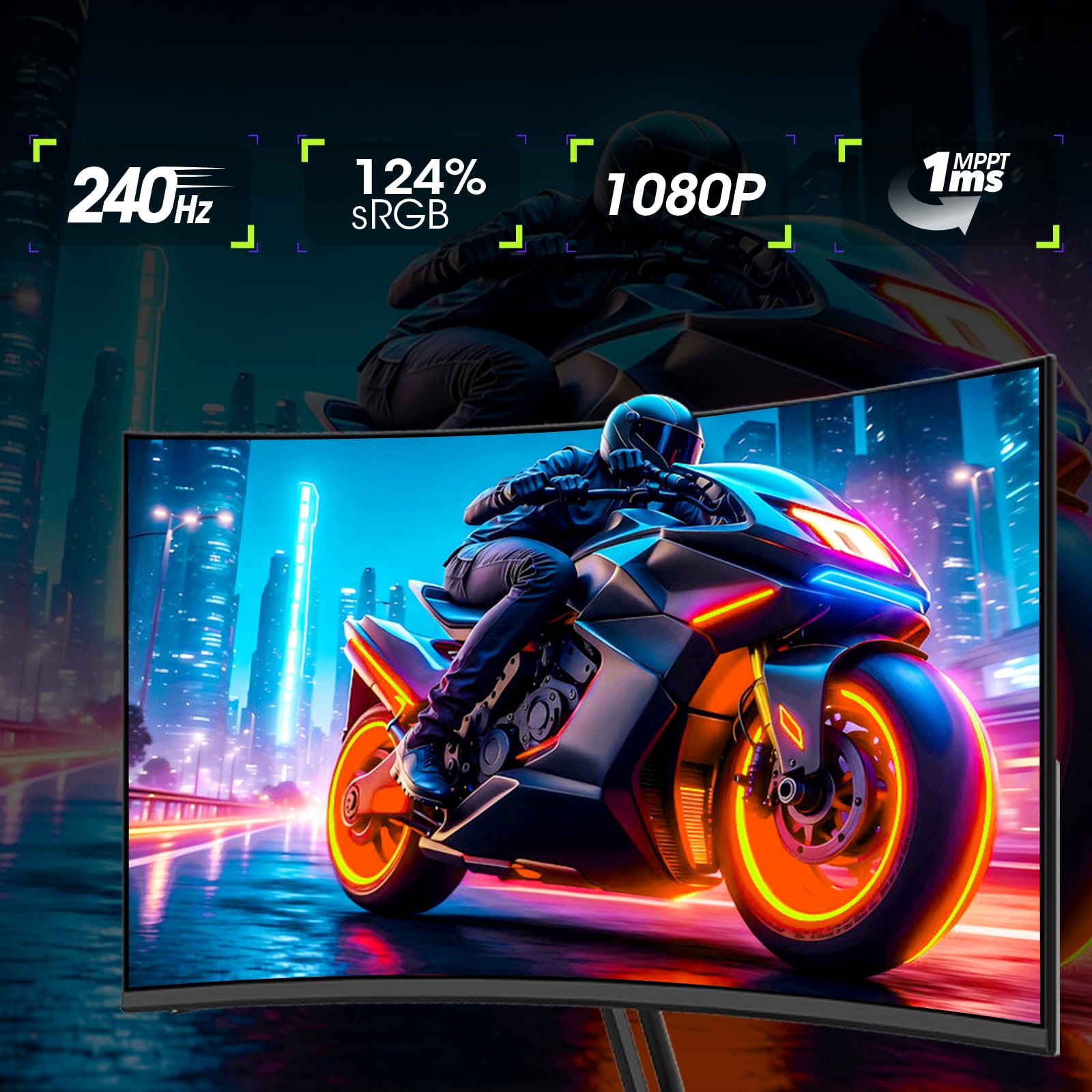 Amzfast Écran PC Gamer Incurvé 24 Pouces 240Hz/FHD 1920x1080, DCI-P3 93% / sRGB 124%, 1ms MPRT, Anti-Lumière Bleue, Adaptive Sync, VESA 75x75, AMZG24C1Pro