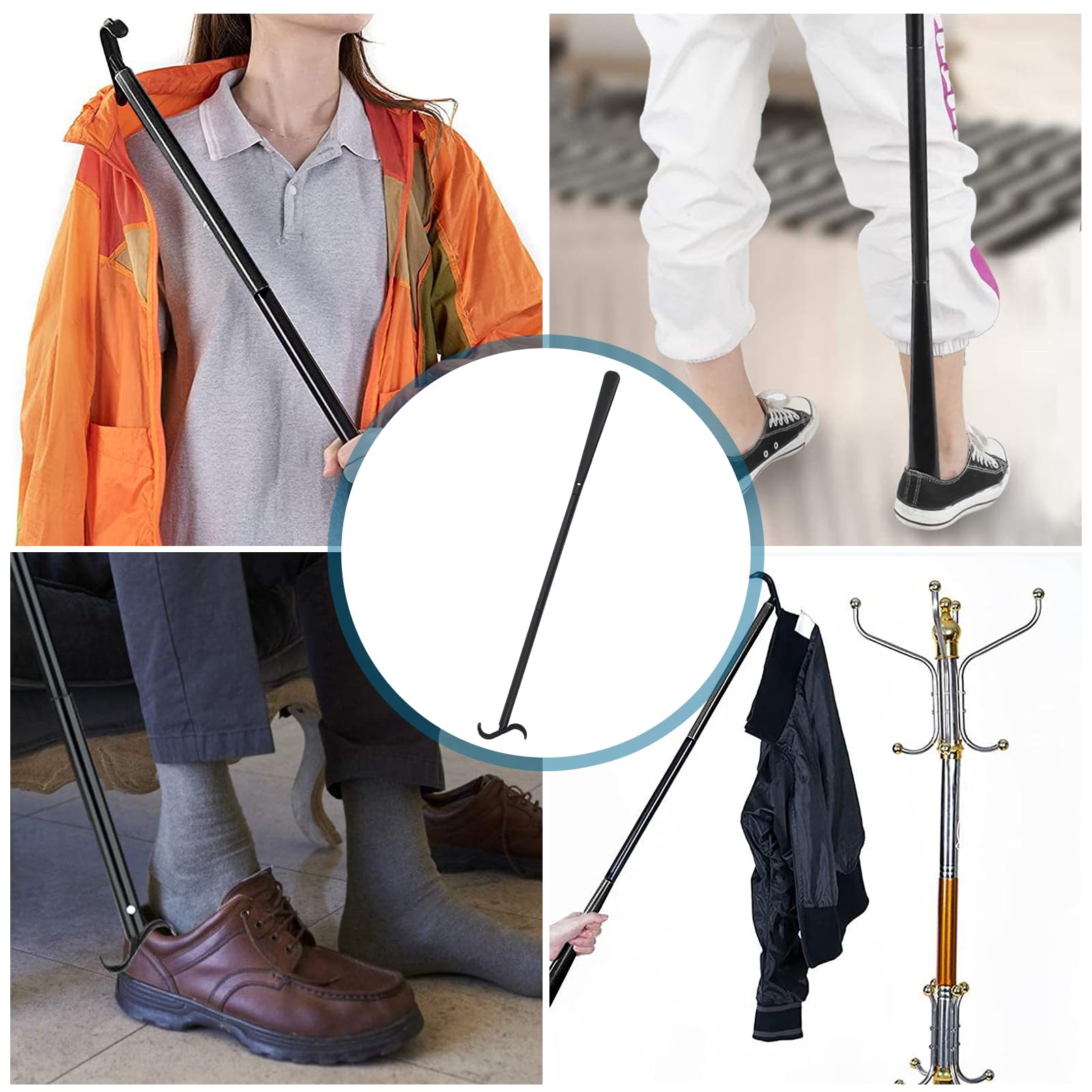 Enfile Chaussettes Kit 4 Pièces Pince de Ramassage de 80 cm, Chausse Pied Long, Aide Chaussettes, Sangle de Levage de Jambe avec Poignées pour Personnes Agées ou à Mobilité Réduite