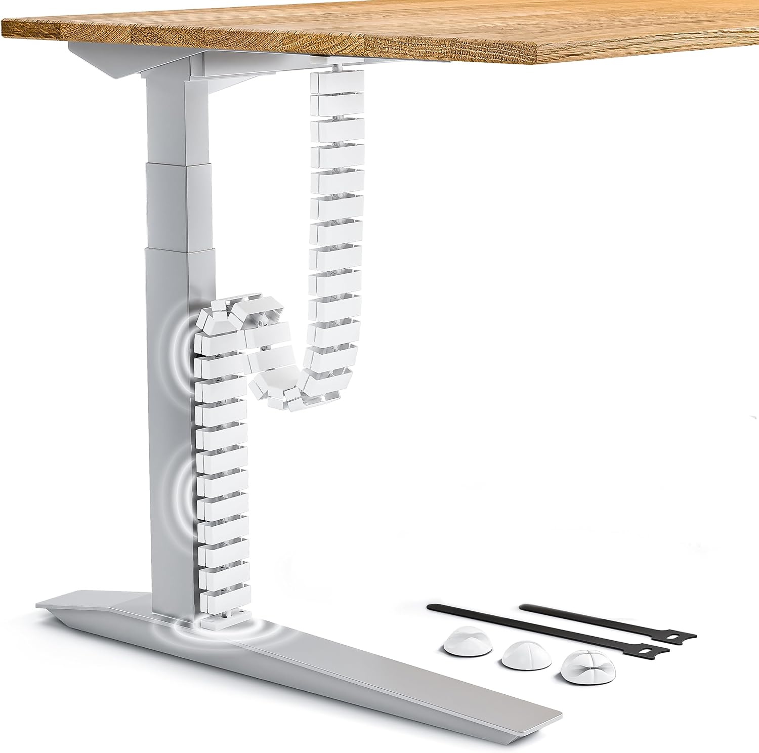 VALU Premium Cable Management Desk - Cable Chain with Screw or Adhesive Mounting - 128 cm Flexible Cable Management for Height-Adjustable Desks - Includes 4 Magnets & 3 Cable Holders