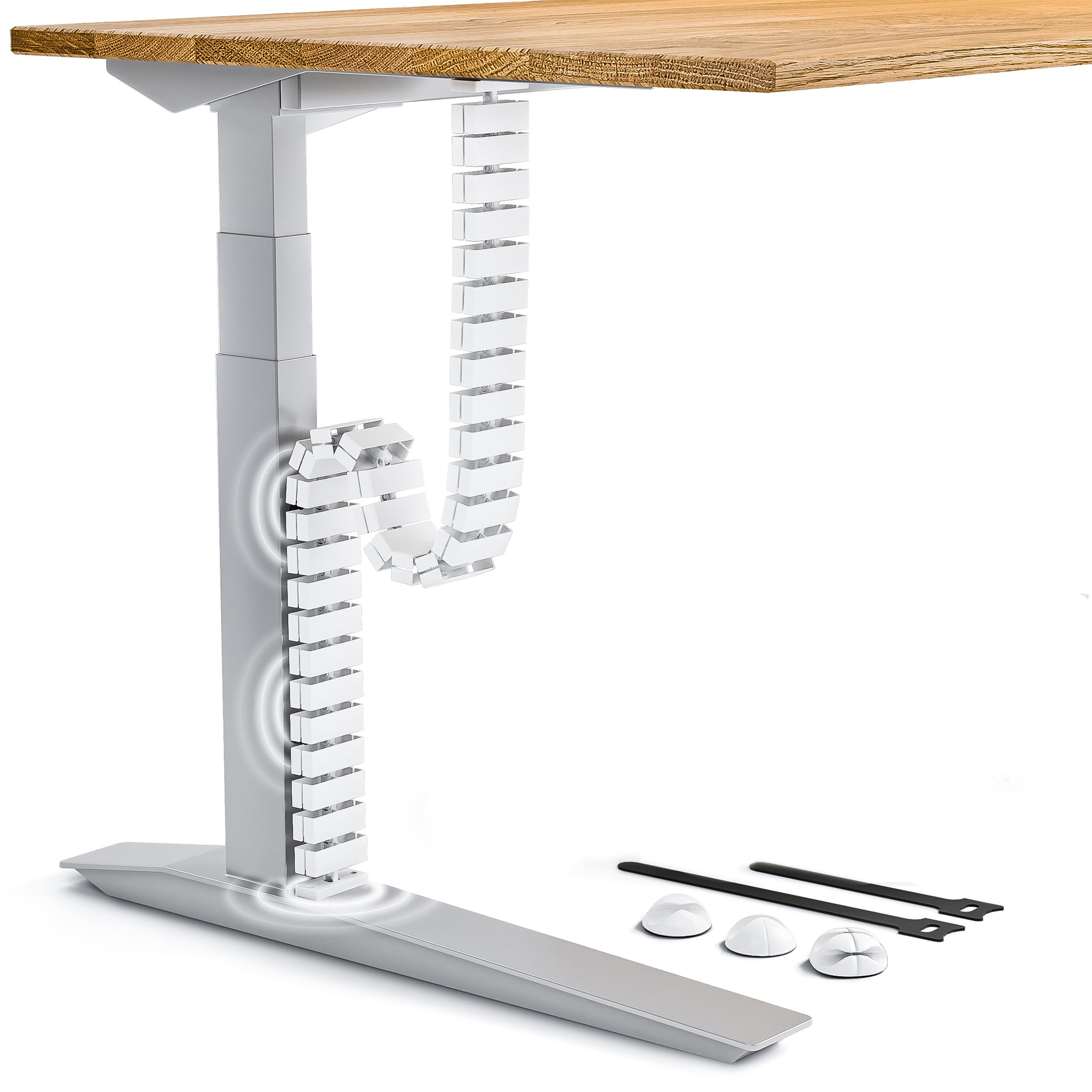 VALU Gestion de Câbles Bureau Premium – Gaine câble 128 cm Flexible pour Bureau réglable en Hauteur – Montage vis ou adhésif – 4 aimants & 3 organisateurs de câble Inclus