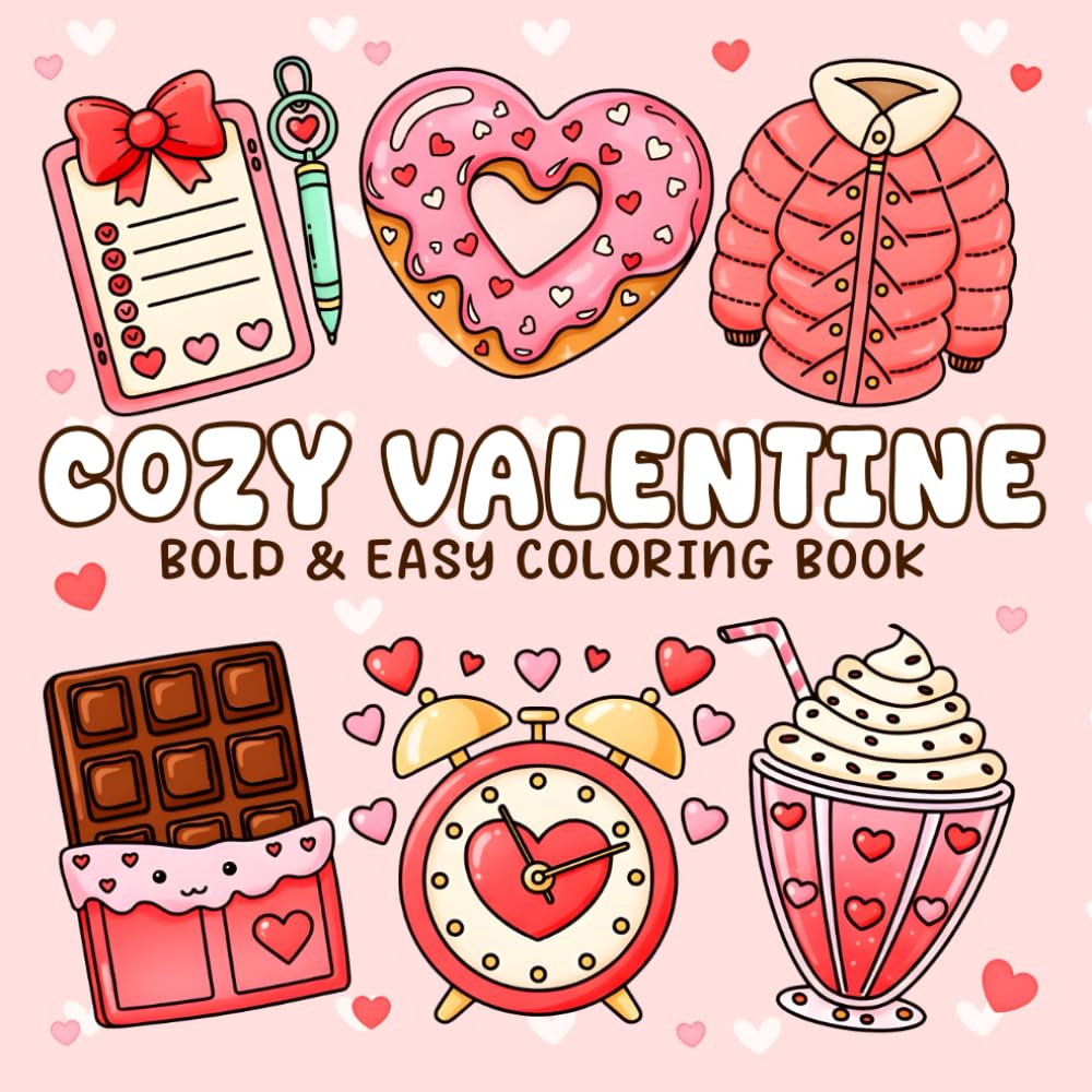 Cozy Valentine Coloring Book: Easy Romance Stuff Coloring Pages with Bold Lines, Heart Shapes, and Adorable Designs for All Ages to Enjoy Stress Free