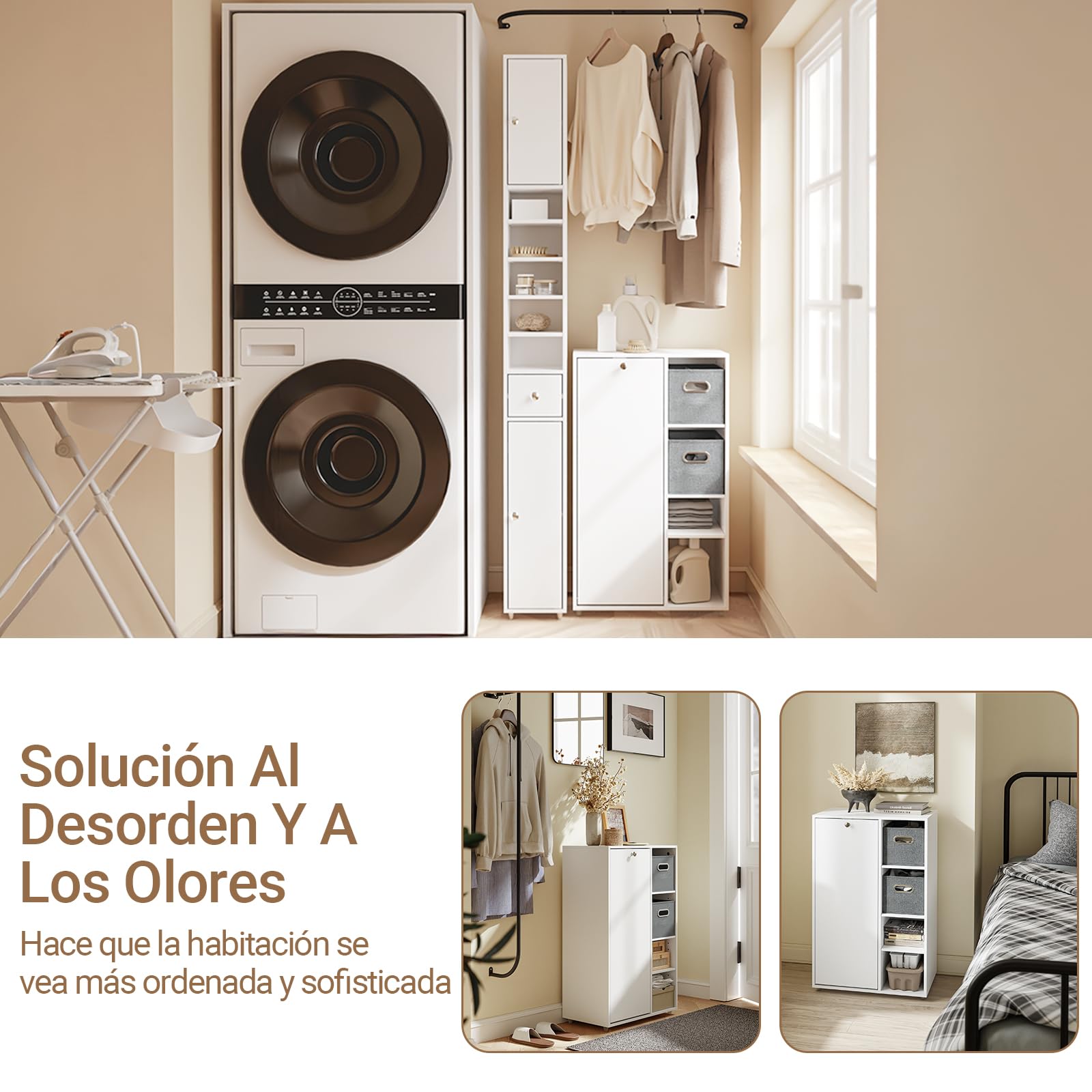 SoBuy Mueble Baño con Cesto Ropa Sucia 50x30x105 cm | Armario Baño Estrecho con 2 Cajones de Tela Mueble Ropa Sucia Ahorro de Espacio Armario Almacenaje Blanco BZR218-W