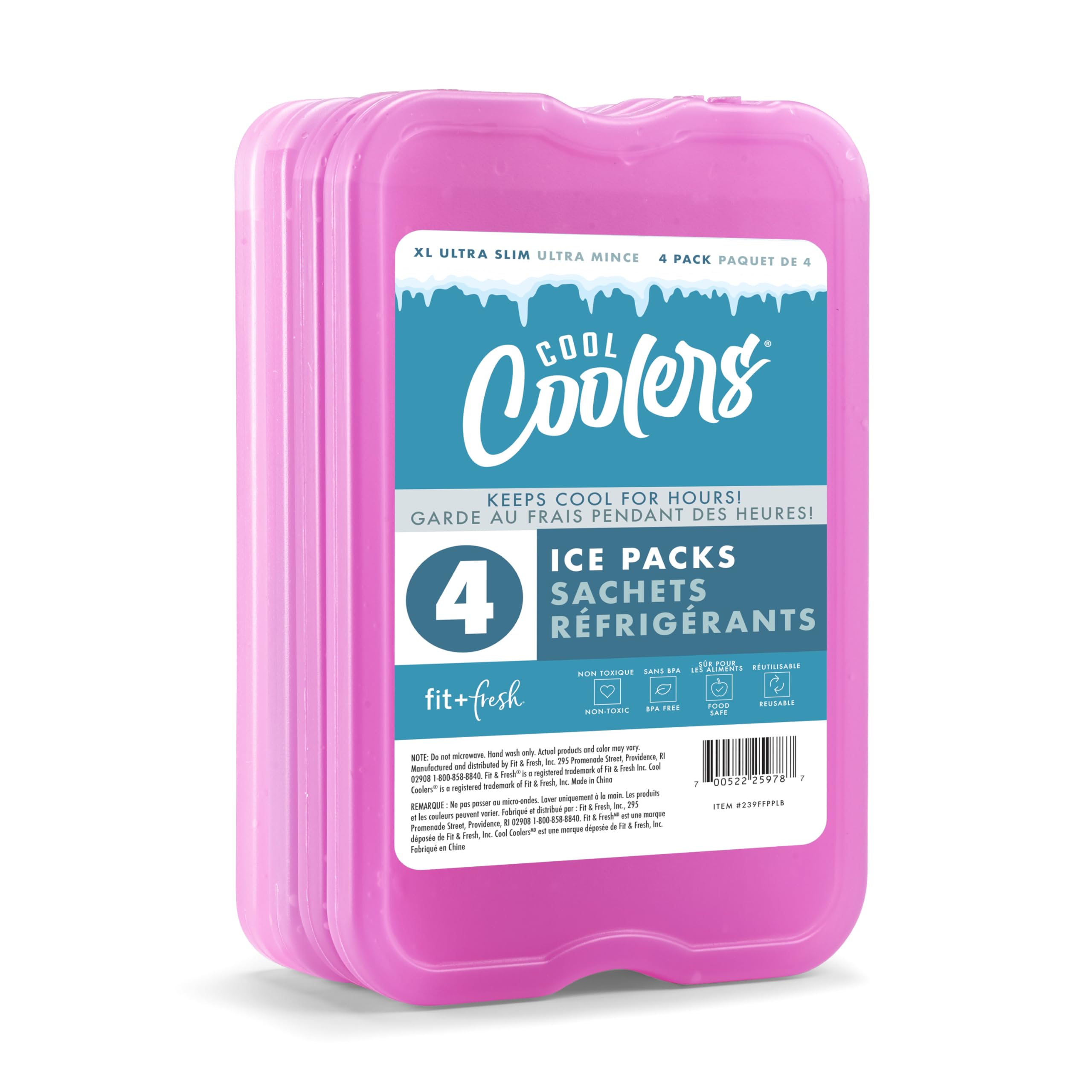 Cool Coolers by Fit &amp; Fresh XL Slim Ice Packs, Quick Freeze Reusable Ice Packs for Lunch Boxes &amp; Coolers, Long-Lasting, Space Saving Cooler Ice Packs