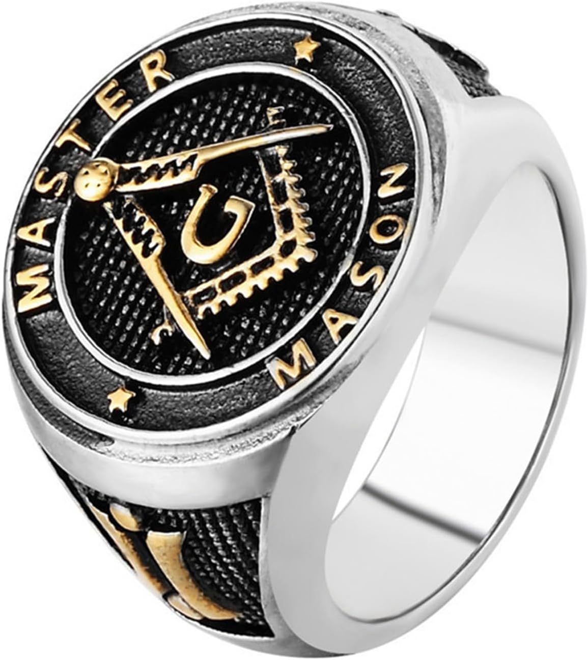 Masonic Master Mason Signet Ring - Titanium Steel Freemason Ritual Ring with Jachin Boaz G Symbol Blue Lodge Jewelry for Men's
