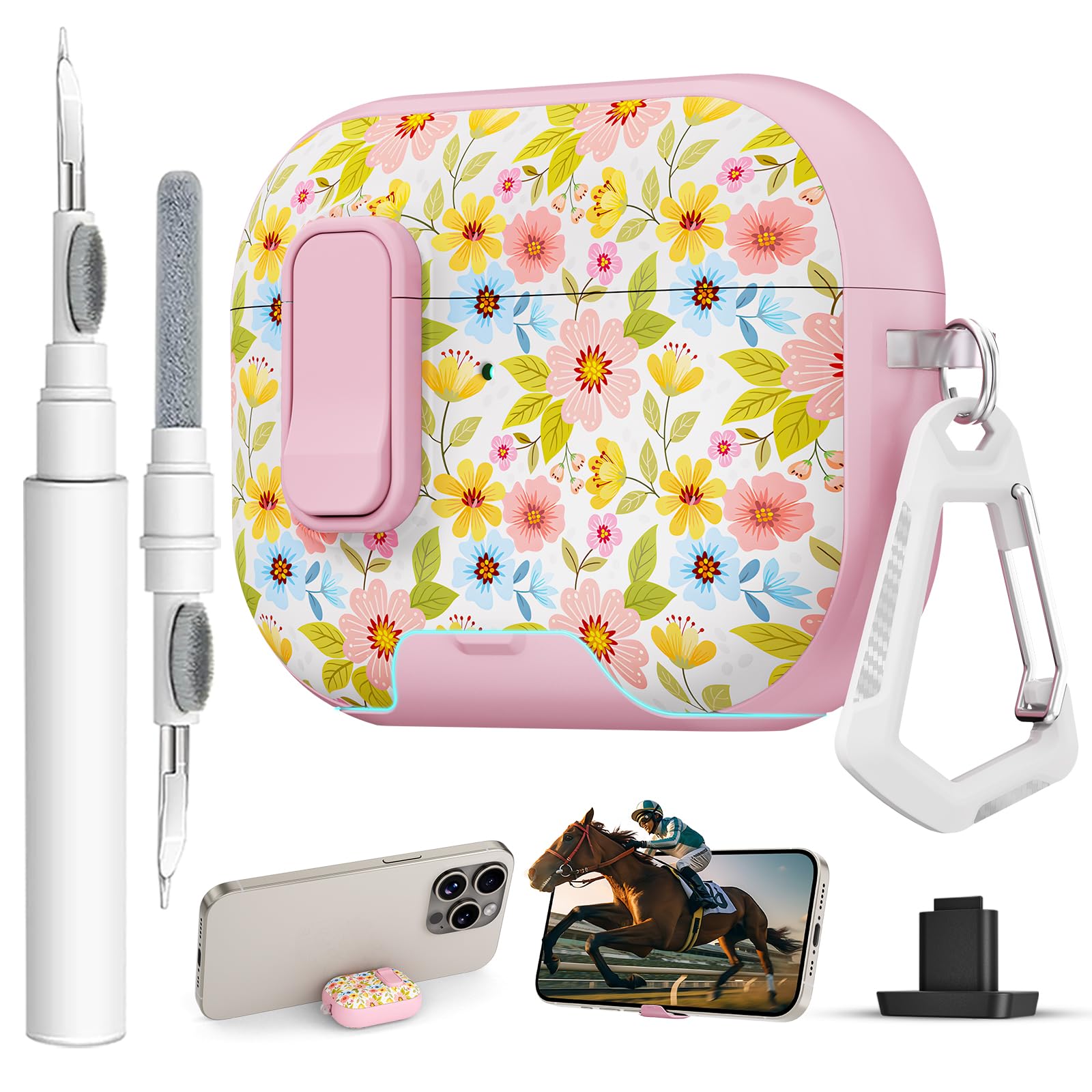 for AirPods Pro 3 Case with Lock &amp; Phone Stand,Cute Floral Pattern Style