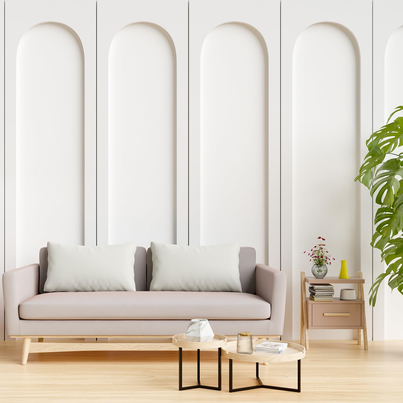 Nuanchu 4 Set Wall Molding Kit 3D Premade Wall Decor MDF Arch Pre-Cut Accent Molding Wainscoting Panel for Home Living Room Wall Moulding Decoration, 118 x 31.5 Inch