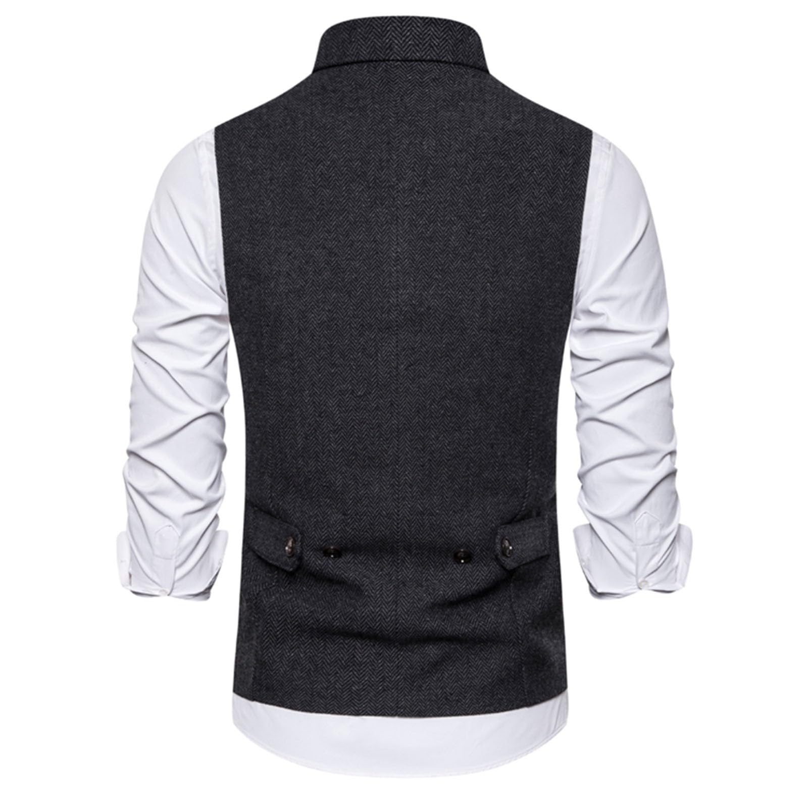 Gilet da uomo in tweed doppiopetto, slim fit, formale, senza maniche, con cinturino posteriore regolabile, design a spina di pesce, gilet in tessuto di alta qualità per occasioni eleganti casual e