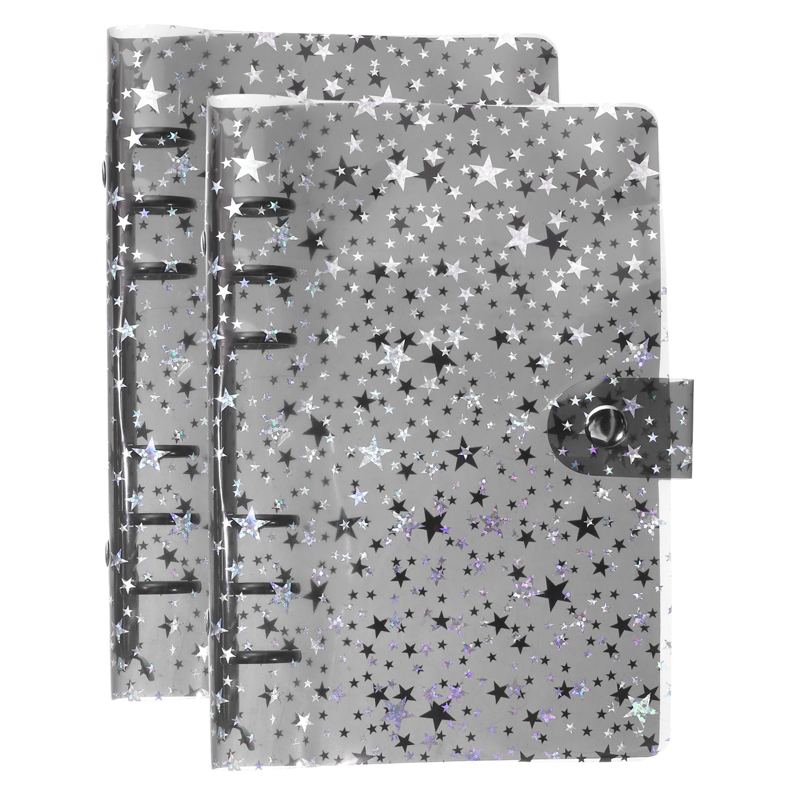 PATIKIL A6 Binder Cover, 2 Pcs Soft PVC 6-Ring Stars Pattern Refillable Notebook Shell with Snap Button Closure Loose-Leaf Journal Folders for DIY Meeting Notebook, Black