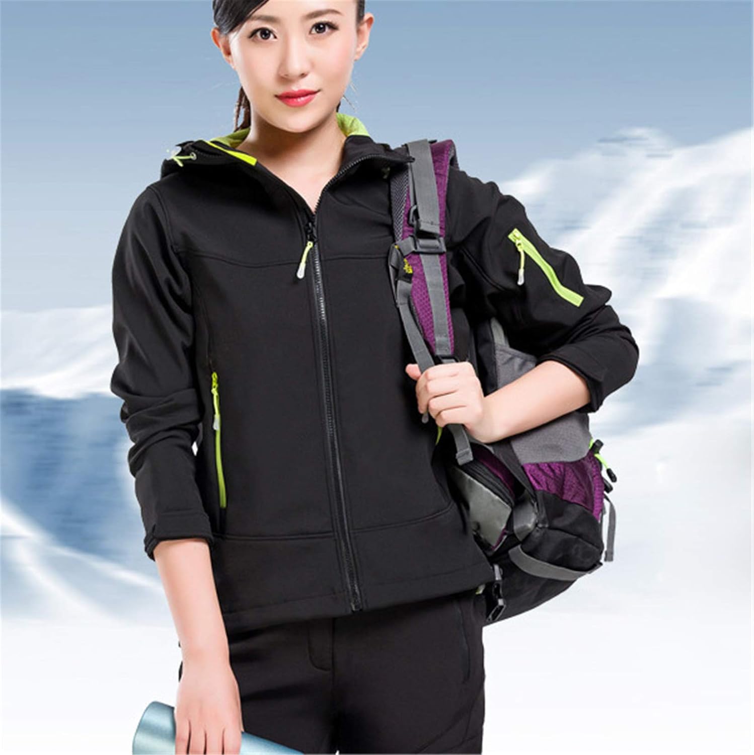 Andongnywell Men Women Winter Jacket Windbreaker Coats Plus Velvet Soft Shell Outdoor Windproof and Warm Coat (Black,Small)