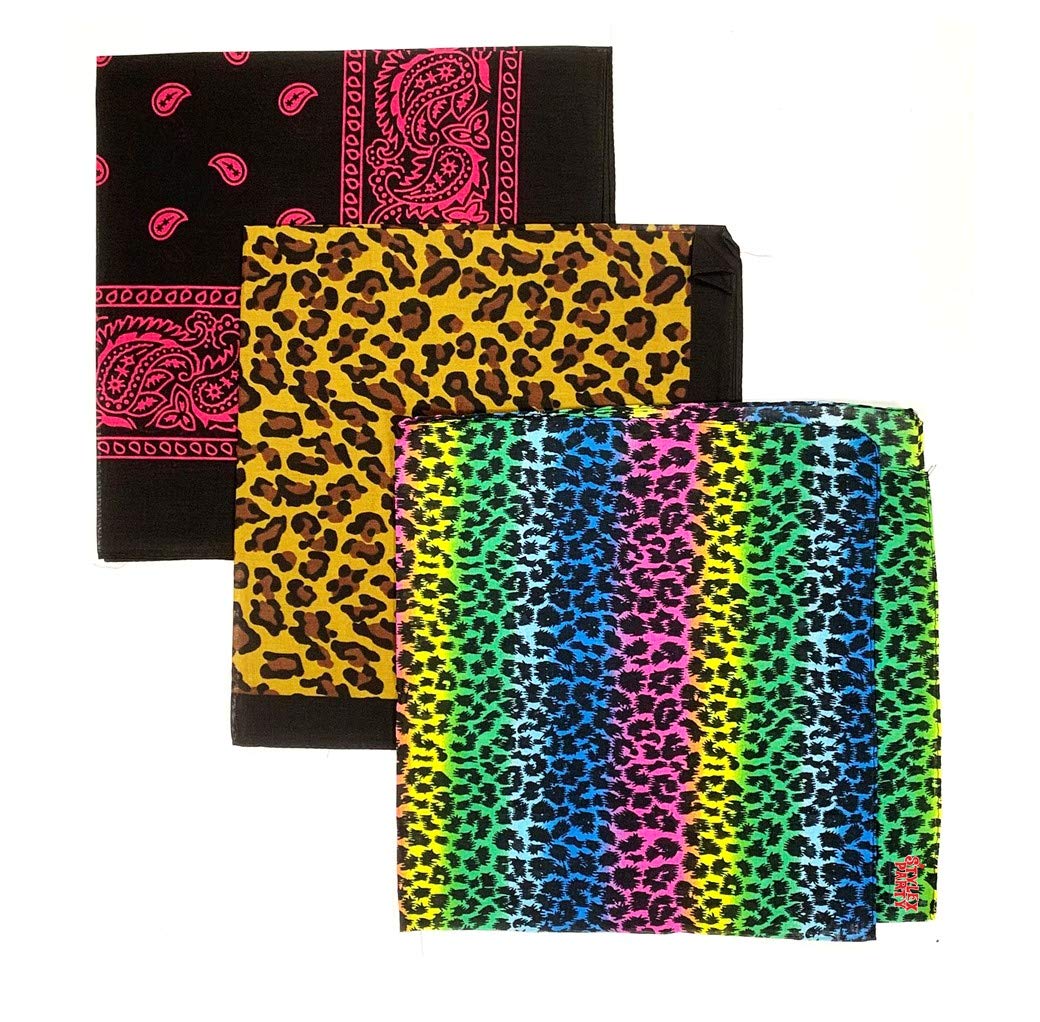 Stylex Party Leopard Print Girly Bandana 3 Pack Funky Paisley Headband Neckerchief Hippy Cute Ladies