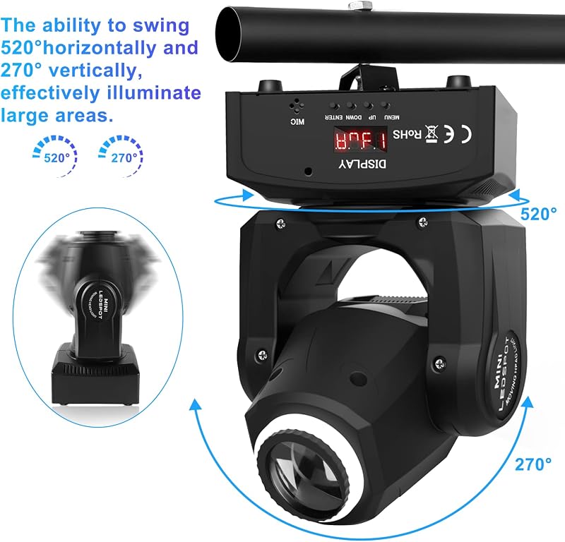 UKing 50W LED Moving Head Diszkó Lámpa - 8 Minta és Szín, Gobo Spotlámpa, 10/12 Csatorna, Mozgó Fényeffekt Bárba, Klubokba, Rendezvényekre