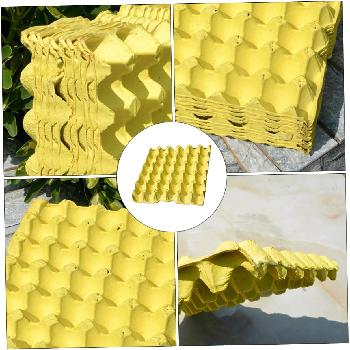 KICHOUSE 10pcs Yellow Egg Storage Trays Household Kitchen Egg Holders Paper Pulp Organizer Container for Refrigerator Holding Box