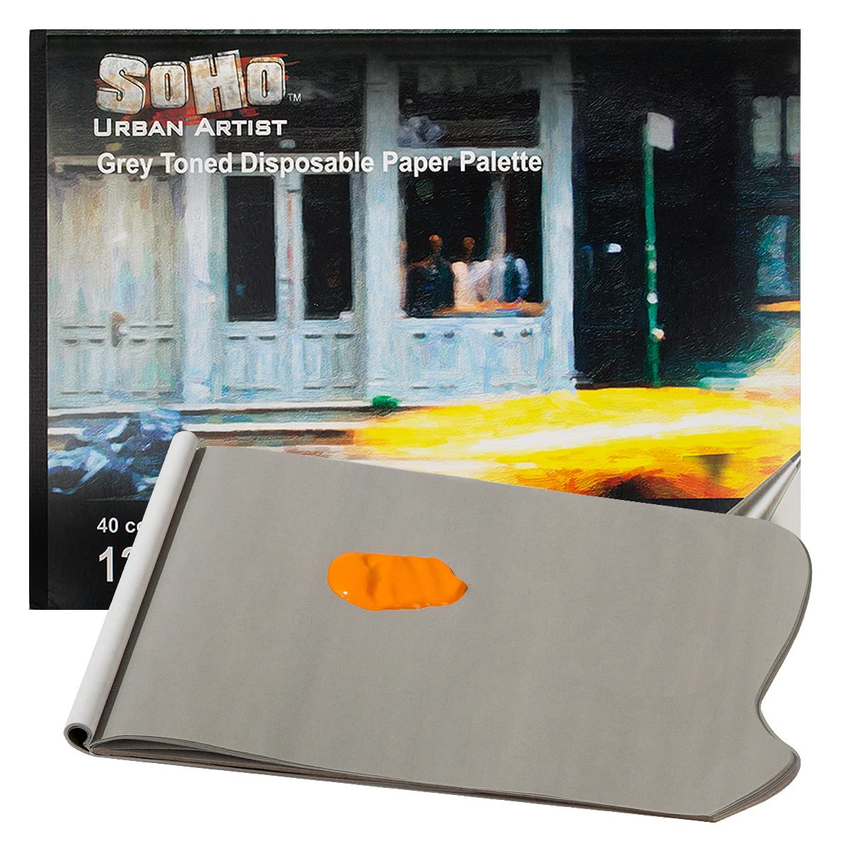 SoHo Urban Artist Disposable Paper Palettes - Grey-Toned 40-Sheet Paper Palette for Plein Air, Painting, Traveling, & More! - [Rectangle - 12x16]