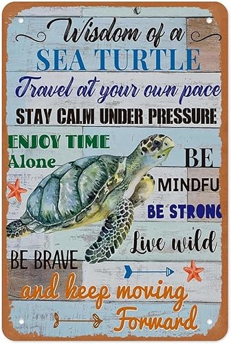 Miniatura 15 de Póster de metal Life Is Like The Ocean Turtle de 12 x 8 pulgadas, decoración de pared náutica de playa costera, color verde azulado, cita