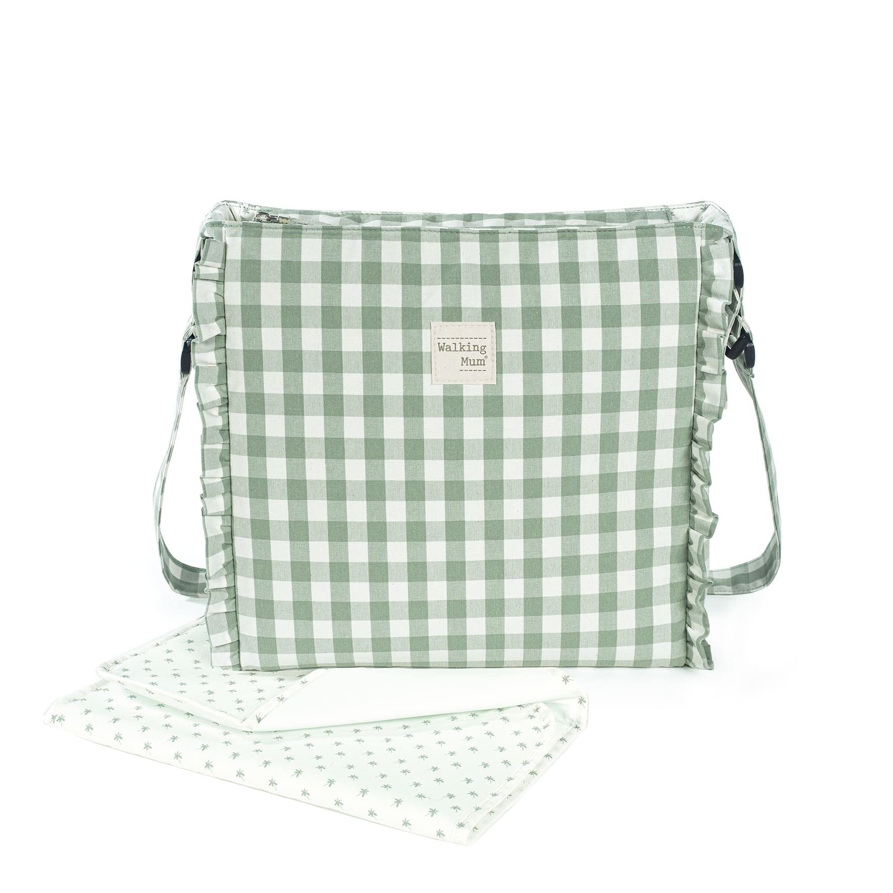 Walking Mum. Bolso Cambiador de Bebé Remy. Bolsa Canastilla para carro o para colgar al hombro. Color Verde. Medidas 32X32X12 cm.