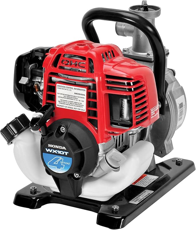 Bomba de agua a gas de uso general Honda WX10 de 1 pulgada | Drenaje de piscinas, jardines, botes y más, capacidad de 32 galones por minuto, puerto de descarga de 3 posiciones, cebado fácil