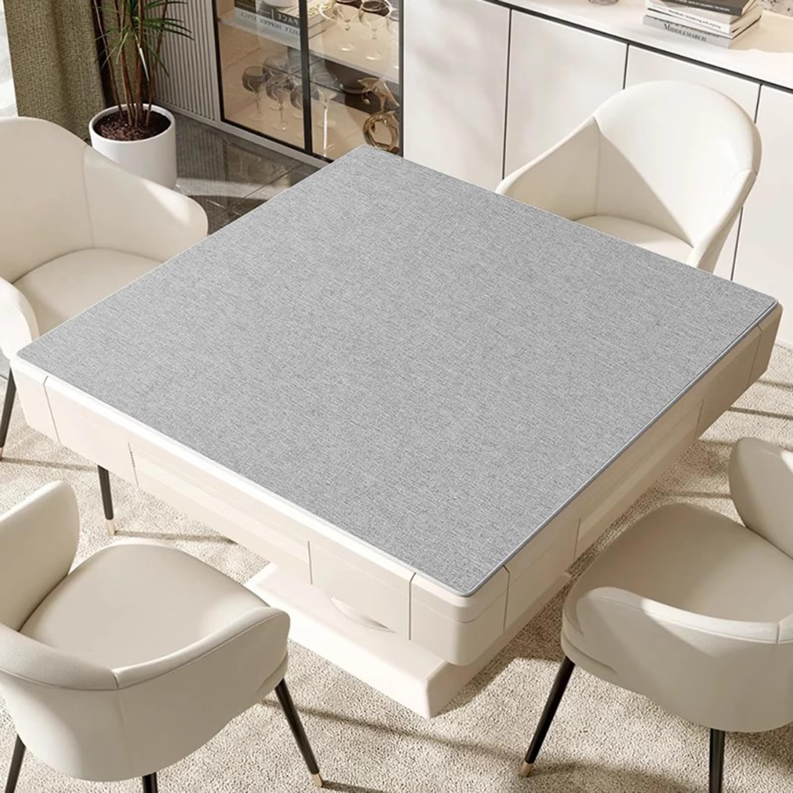 Antypoślizgowa mata na stół do Mahjong, gier z redukcją hałasu pokera, karcianych i planszowych(Light Gray,75cm/29.52in)
