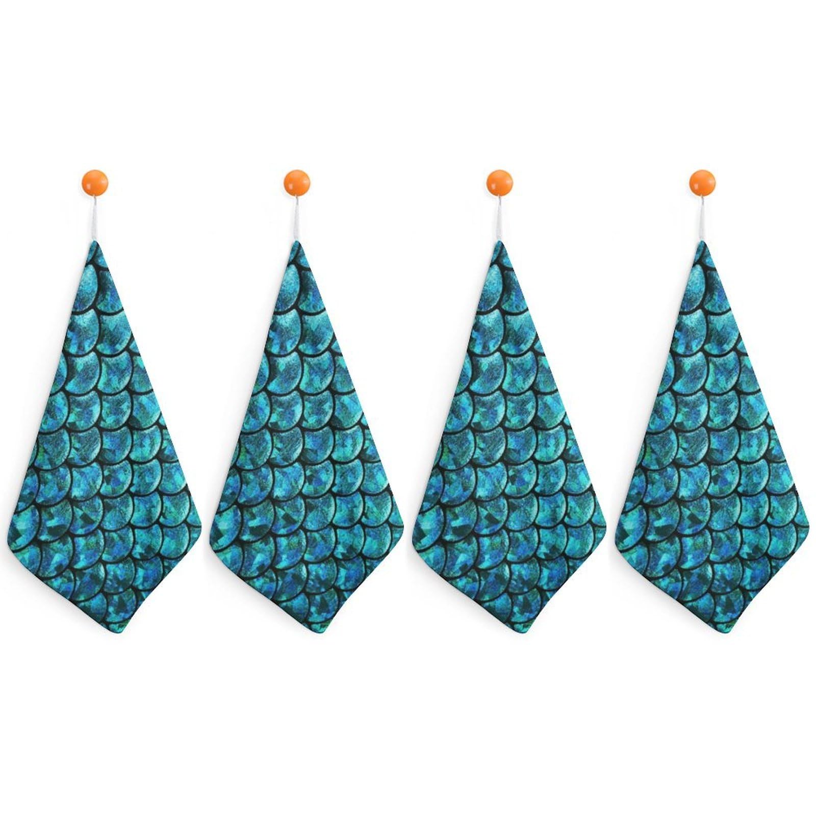 LEDFCVSU 4 Piece Hanging Hand Towels, Aquamarine Scales Small Dry Hand Towel for Kitchen Bathroom