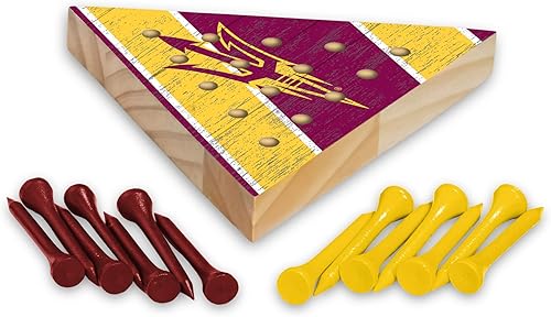 Rico Industries NCAA Juego de pirámide de clavijas de 4.5 x 4 pulgadas, juego de pirámide de madera de tamaño de viaje, juegos de clavijas de