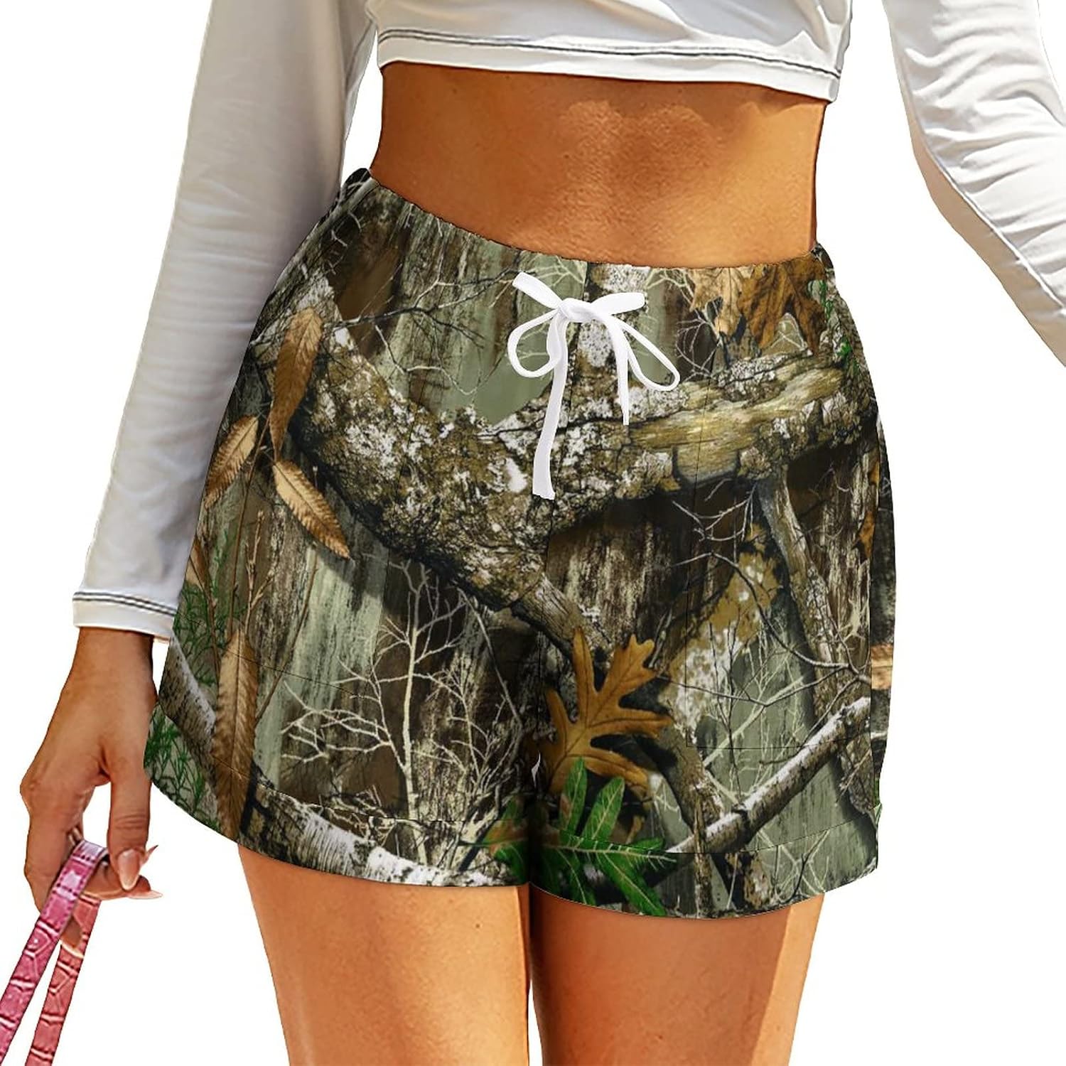 SEPTYK Autumn Hunting Tree Camo Pattern Womens Casual Shorts High Waisted Loose Summer Waist Pants