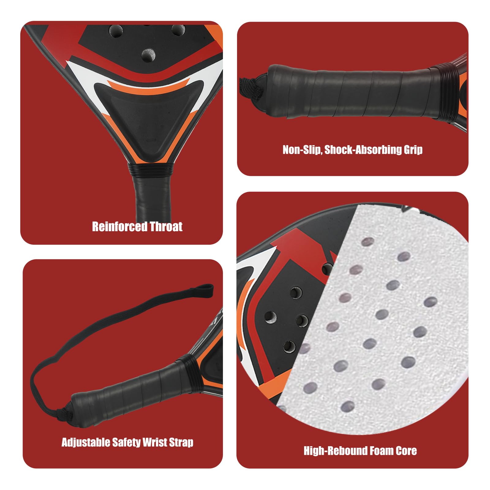 Raquettes de Padel Lot de 2 pour Débutants Femmes Noir Rouge Cadre ABS Noyau Mousse EVA Contrôle Facile