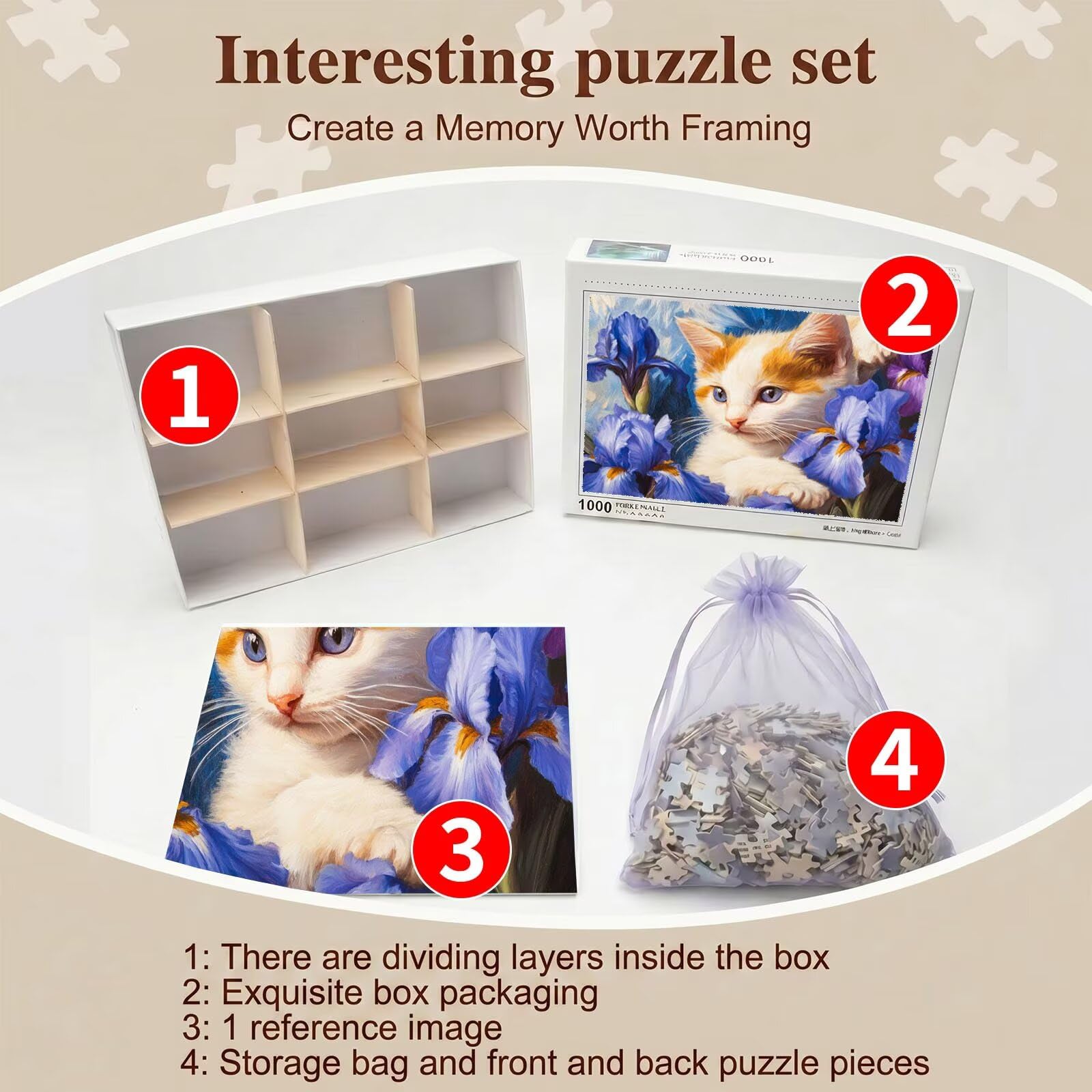 blu gatto Puzzle 3000 Pezzi per Adulti, Puzzle in Legno - Collezione Classica con Poster Incluso - Sfida di Concentrazione e Passatempo Antistress, Gioco Educativo per Famiglia, 122 x 81 cm f0-602
