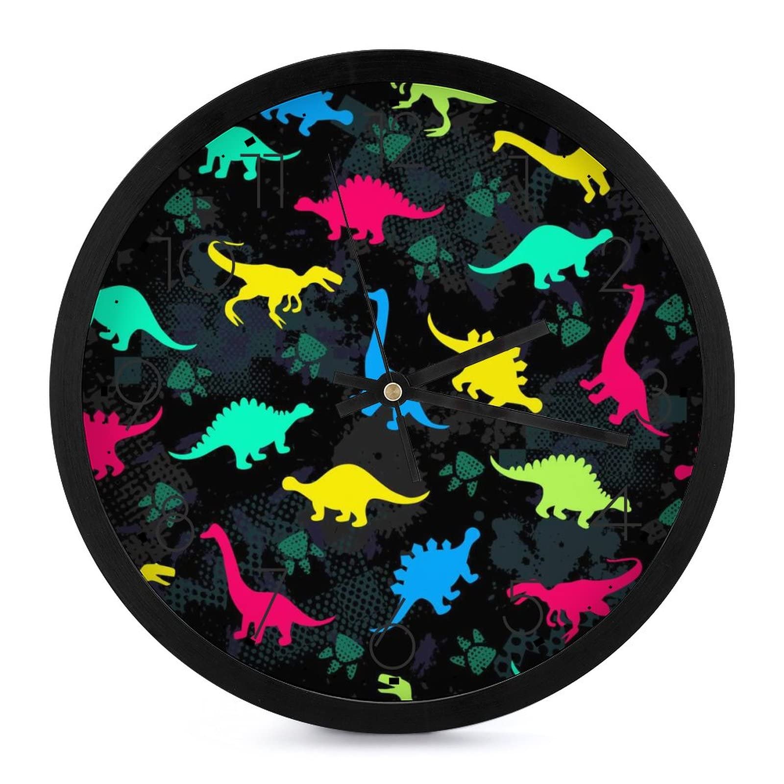 Horloge murale ronde dinosaure coloré 25cm pour décoration de chambre d'enfant