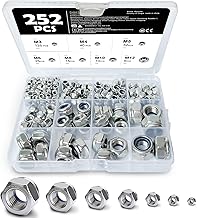 252 PCS Locknuts Assortment Kit, 7-Size (M3 M4 M5 M6 M8 M10 M12) Nylock Nuts Complete Set, Assorted Nylon Insert Locking Hex Nuts for Bolts, Screws & Maintenance