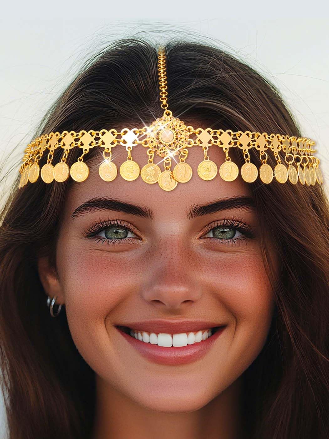 IYOU Coins Boho Head Chain Jewelry Gold Sequin Headpiece Vintage Forehead Costume Hair Accessories for Women - Image 4