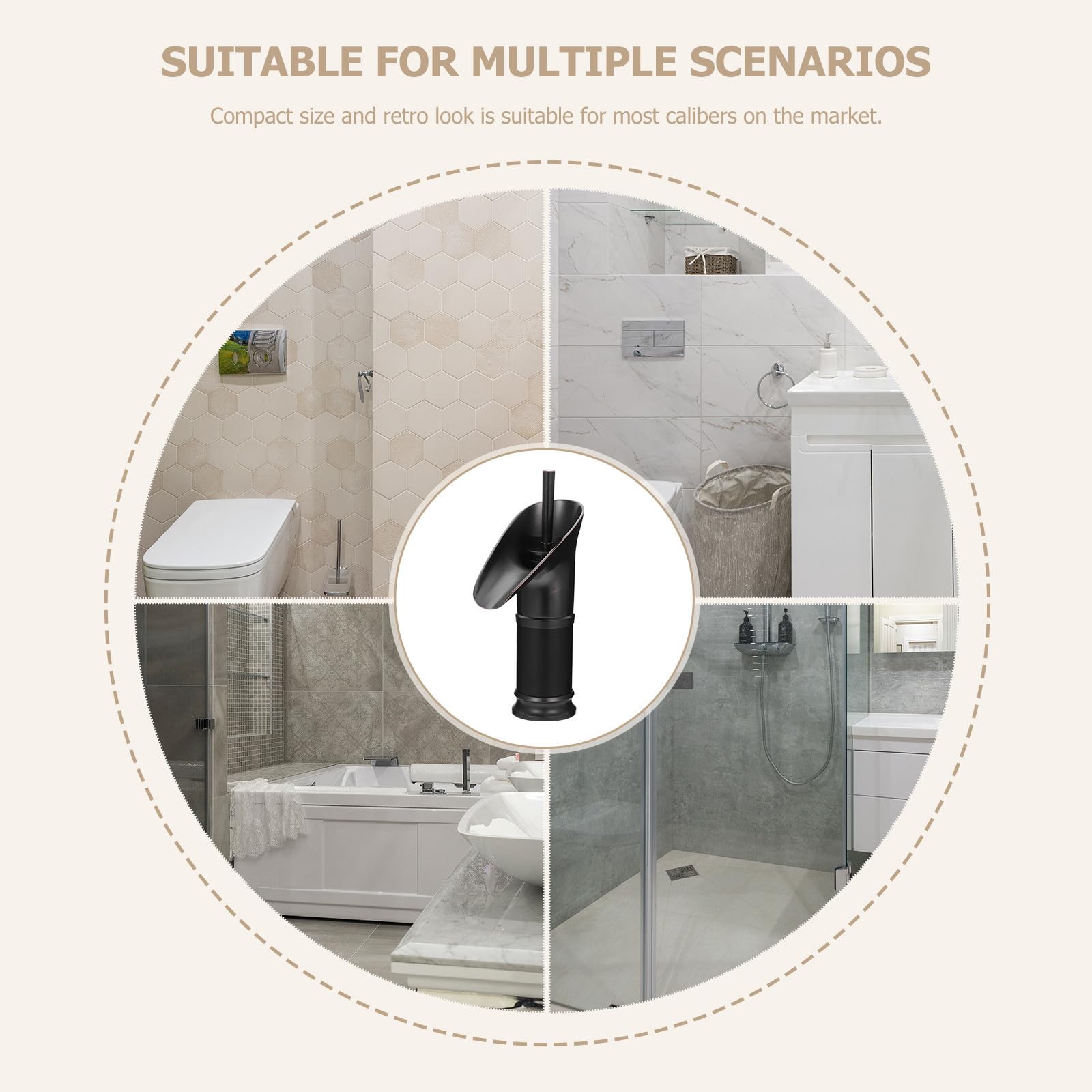 Rubinetto Lavabo Bagno Nero Monocomando, Beccuccio a Cascata | Rame, Stile Retrò ed Elegante, per Casa e Bagno, Flusso Acqua Costante, Alta Resistenza