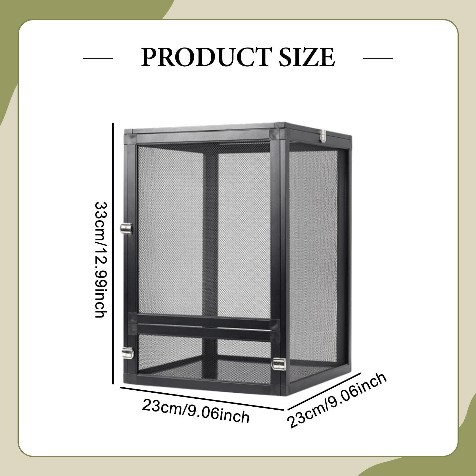Qianly Terrario Portátil de Aluminio para Serpientes Y Reptiles, con Compartimento de Observación de 360°, Ideal para Alojar, 23x23x33cm