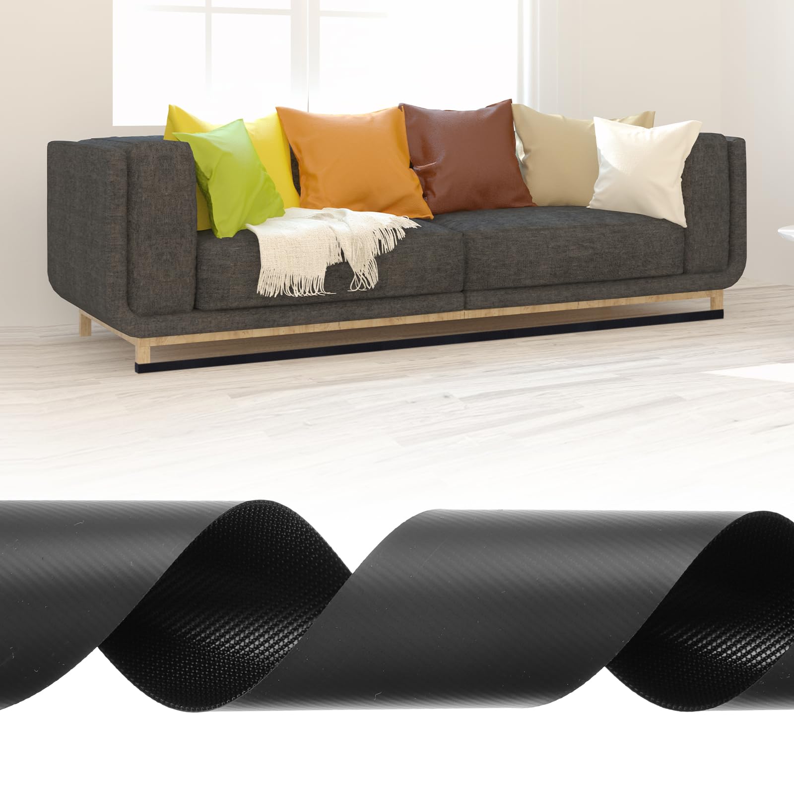 sourcing map 19.7 Feet x 2 Inch Under Couch Blocker, Nylon Under Furniture Blocker, Adjustable Gap Strap Barrier Prevent Things from Going Under Sofa Bed